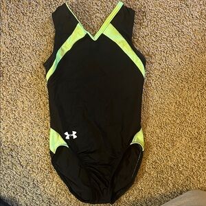 Under Armour Kids Black and Neon Green One Piece Leotard for gymnastics